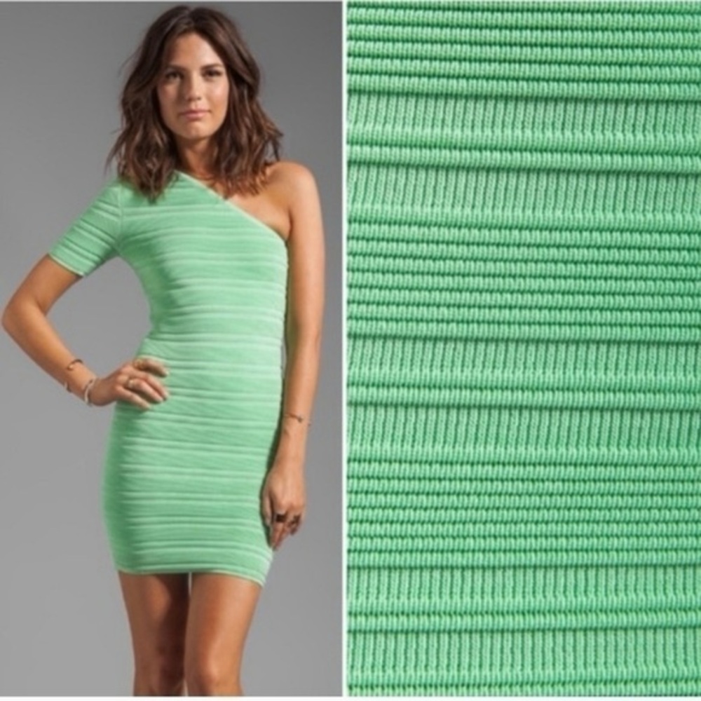 Torn by Ronny Kobo Kat One-Shoulder Bodycon Mini Dress in Mint Green (Size M) - Picture 3 of 9